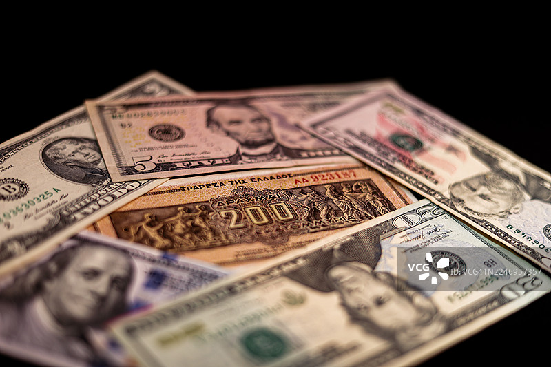 德拉克马；希腊货币和美元图片素材