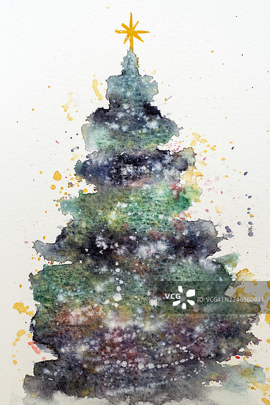 圣诞树 - 水彩画图片素材