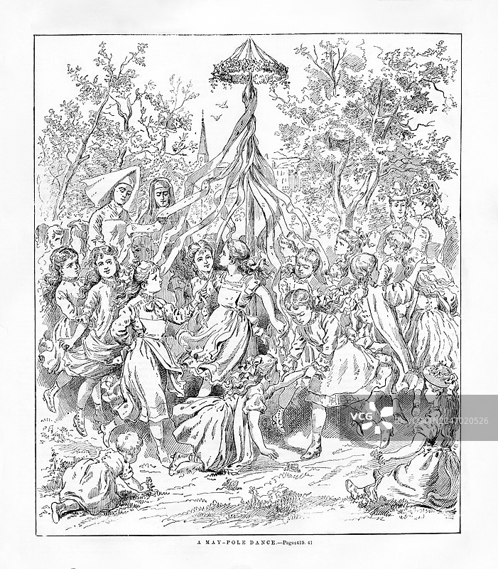 五月柱舞蹈 - 古董雕刻图片素材