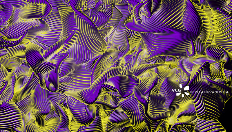 抽象的紫色和黄色有机流体分形线条图片素材