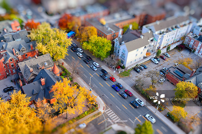 秋季色彩微缩城市，移轴摄影图片素材