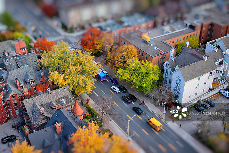 秋季色彩的微缩城市，移轴摄影图片素材