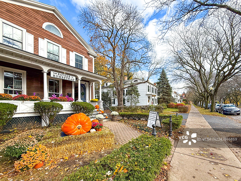 纽约斯卡尼阿特勒斯一家礼品店前的秋季展示图片素材
