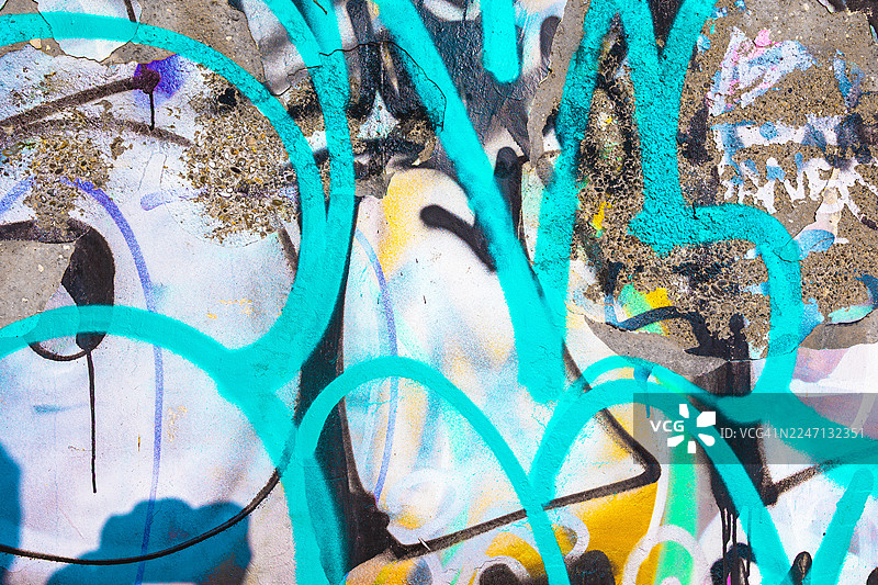 充满活力的街头涂鸦艺术，以蓝黄为主的都市风格图片素材