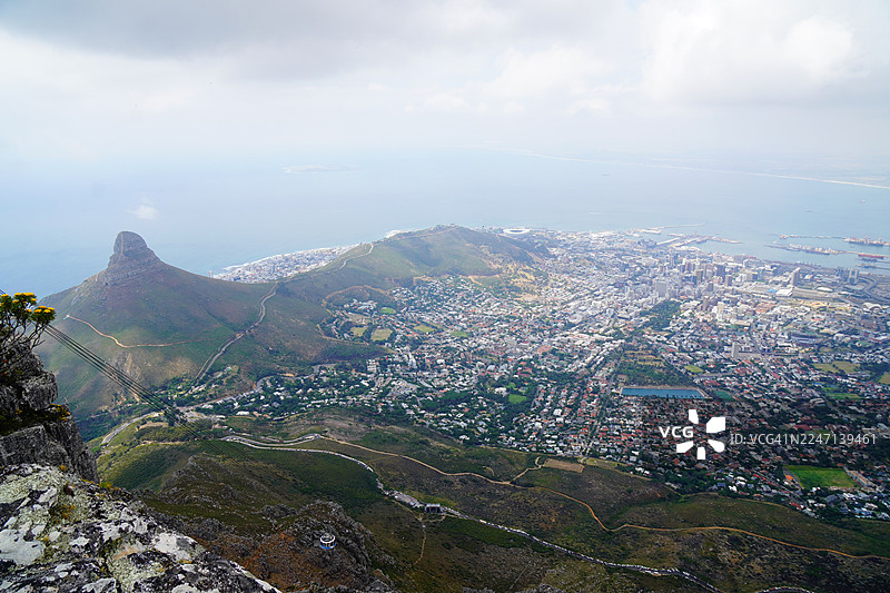 南非开普敦城市天际线，桌山景观，缆车图片素材