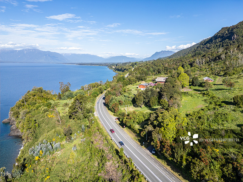 智利巴拉斯港附近兰基休埃湖的航拍图图片素材