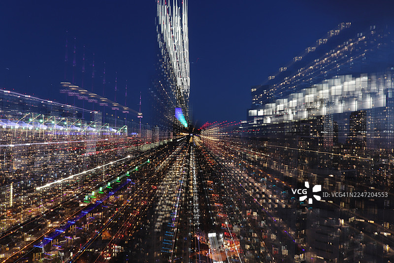 天文投影，缩放进入城市矩阵的量子维度图片素材