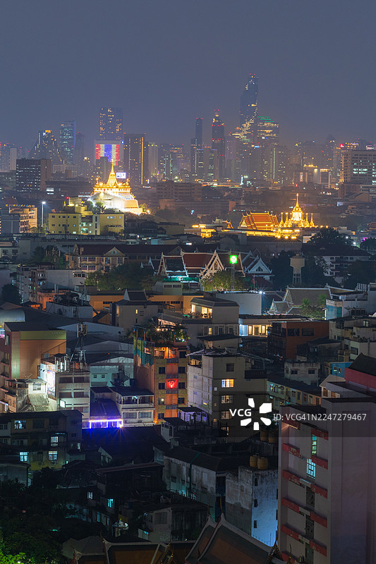 曼谷市中心城景，日落美景，曼谷是东南亚人口最多的城市。泰国曼谷图片素材