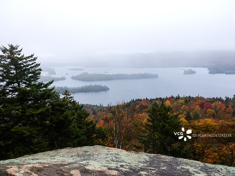 从空中俯瞰的蓝湖。纽约州阿迪朗达克公园图片素材