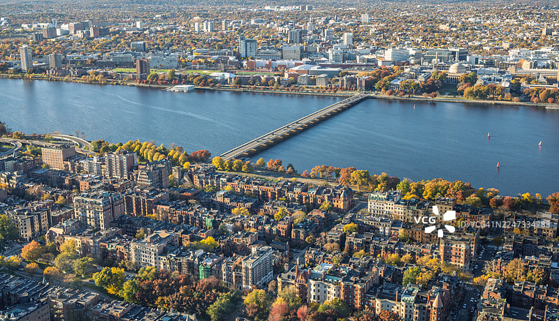 波士顿航拍：后湾区、查尔斯河和麻省理工学院图片素材