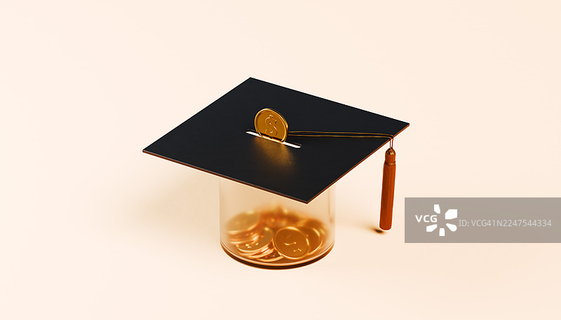 装满金钱的毕业帽储蓄罐 - 教育成本图片素材