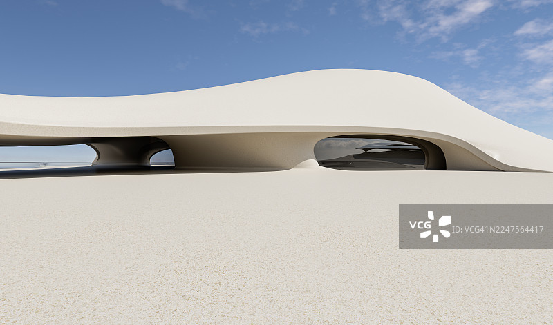 时尚的白色曲线现代建筑，带有镂空开口图片素材