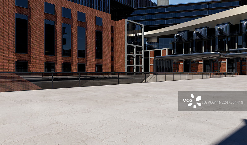 红砖、大窗户和暴露管道的工业现代建筑综合体图片素材