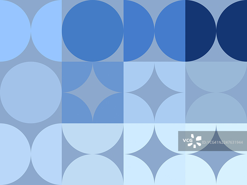 蓝色渐变背景，无缝几何图案，重叠的圆形和菱形。图片素材
