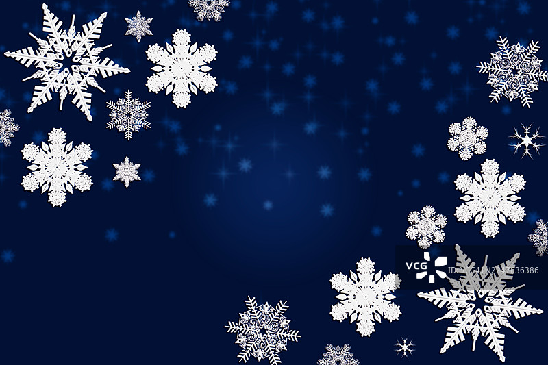 深蓝色渐变背景上的圣诞雪花图案图片素材