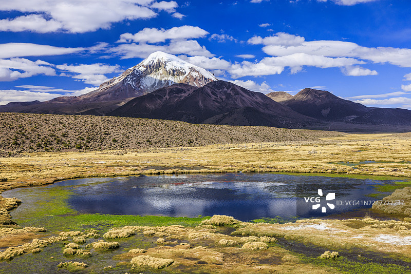玻利维亚高原上的萨哈马火山图片素材