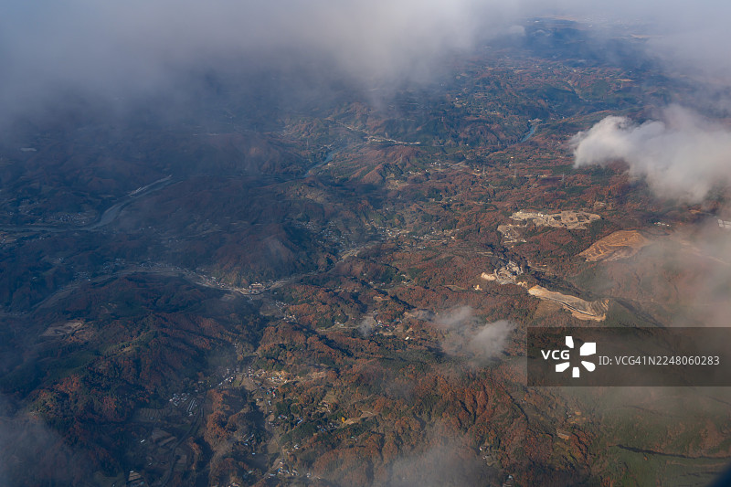 从飞机上俯瞰日本福岛县的伊达市图片素材