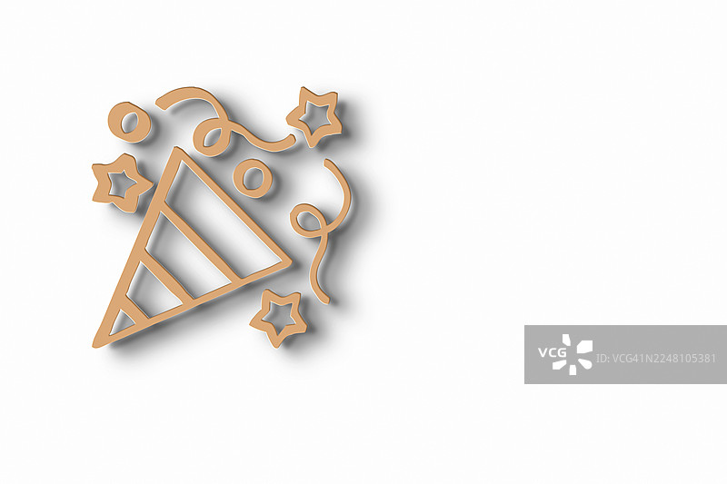 派对帽和五彩纸屑。带有剪纸效果的图标，背景为白色图片素材