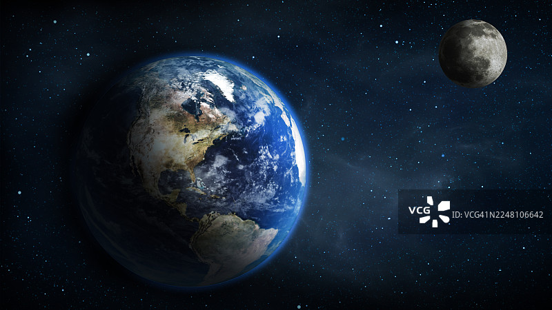 深邃太空中的地球和月球图片素材
