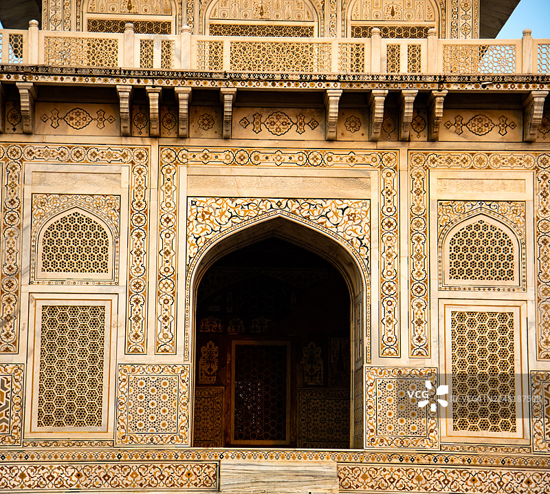 印度北方邦阿格拉，伊提玛德·乌德·杜拉陵墓的细节。图片素材