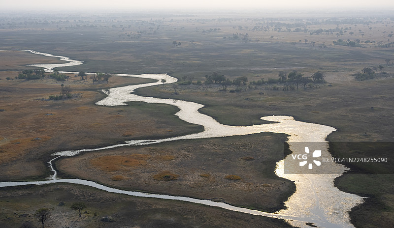 湿地，风景，博茨瓦纳马翁附近奥卡万戈三角洲的航拍图图片素材