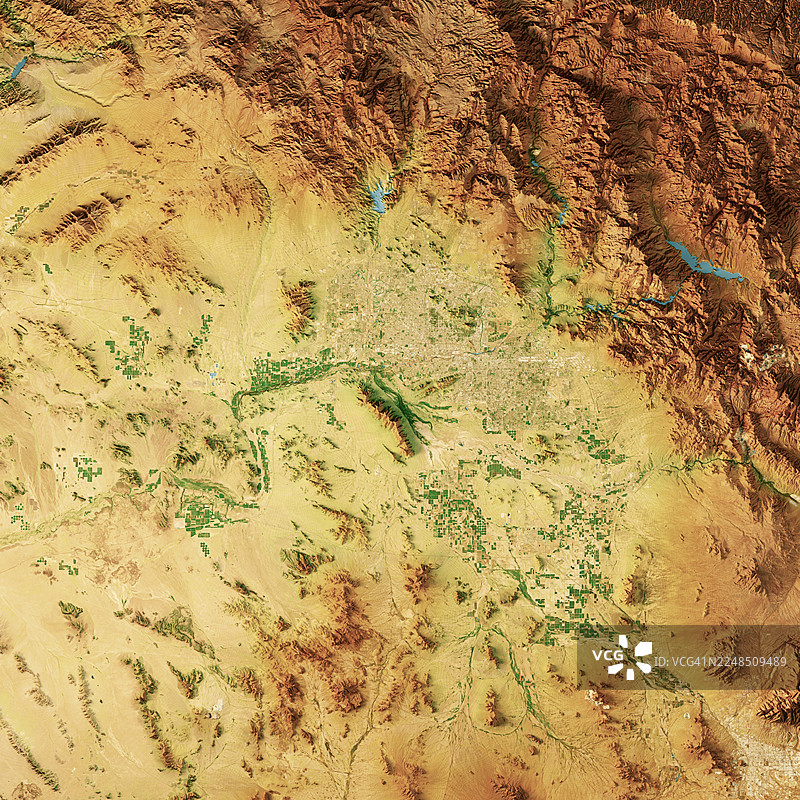 马里科帕县亚利桑那州卫星地形图 3D渲染彩色图片素材