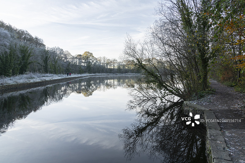 英格兰斯托克波特附近的埃瑟罗乡村公园的冬日清晨图片素材