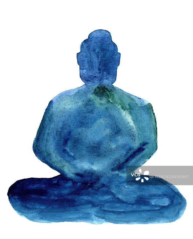 坐佛的抽象蓝色水彩剪影图片素材