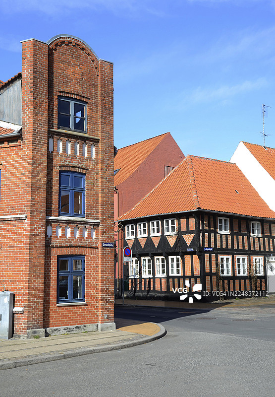 丹麦菲英岛阿森斯街景房屋，斯堪的纳维亚图片素材