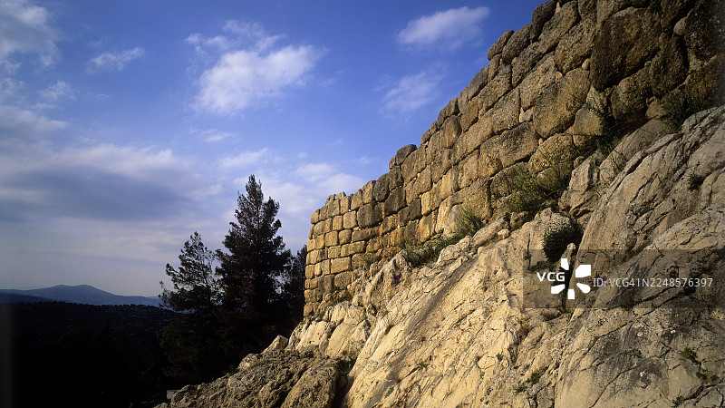 雅典卫城环形石墙，外墙，考古遗址，联合国教科文组织世界遗产，迈锡尼，古典时代前的重要城市，伯罗奔尼撒，半岛，希腊图片素材