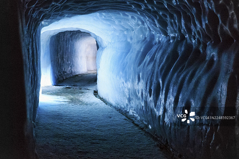 人造冰洞，冰川洞穴，插画，朗格冰川，胡萨菲尔，冰岛图片素材
