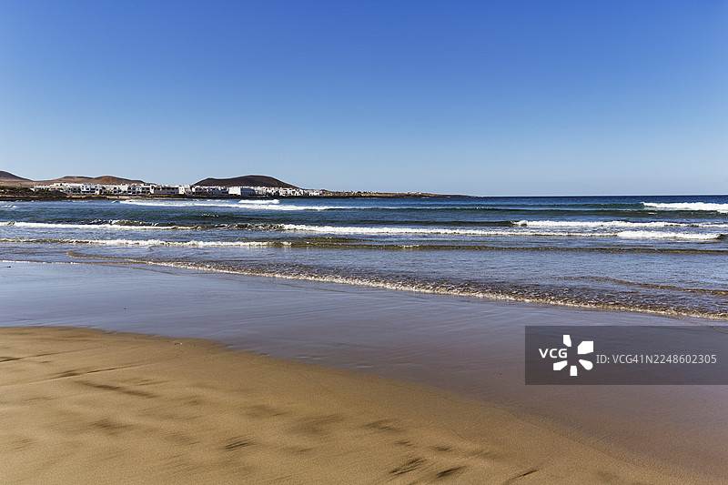 沙滩，法马拉海滩，拉卡莱塔德法马拉，兰萨罗特，西班牙图片素材