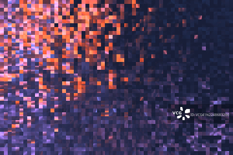 像素化发光背景：橙色与紫色数字纹理。充满活力的抽象背景，具有像素化、发光效果，采用橙色和紫色调。图片素材