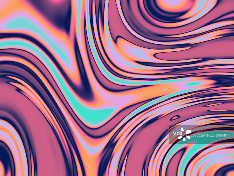 漩涡状酸性大理石背景：霓虹粉色与绿松石色波浪。生动抽象的背景，具有霓虹粉色、绿松石色和橙色调的流动、迷幻漩涡。图片素材