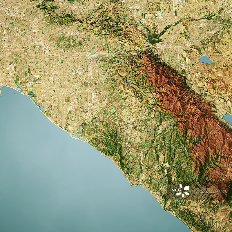 橙县加利福尼亚州卫星地形图 3D渲染彩色图片素材