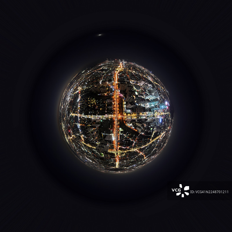 夜景下青岛市北区中央商务区的无人机航拍图图片素材