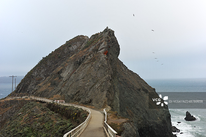 晴朗天空下，风景如画的海岸公路蜿蜒曲折地沿着崎岖的悬崖延伸，俯瞰着浩瀚的海洋，美国，美国，博尼塔角灯塔图片素材