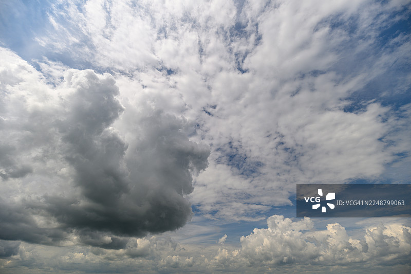 蓝天中动态云层的戏剧性低角度视图图片素材