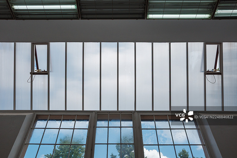 工业天窗和工作室窗户的低角度视图图片素材