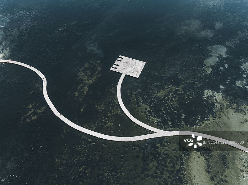 阿尔巴尼亚，夫罗勒县，圣玛丽修道院，纳尔塔泻湖上的空中步道图片素材