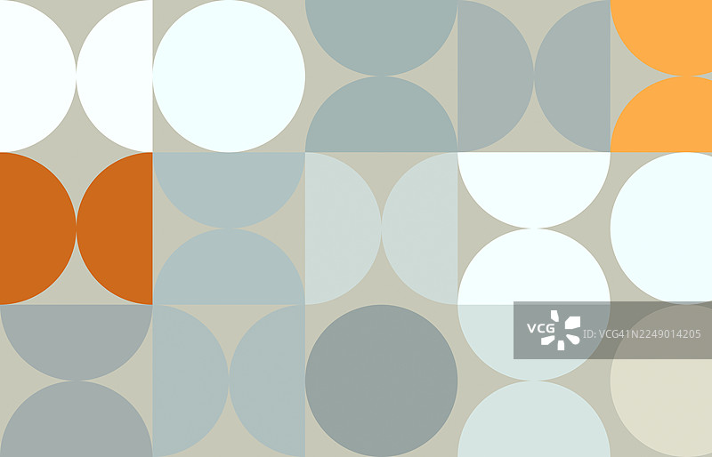 复古几何圆圈背景。时尚的几何背景，带有柔和色调和橙色点缀的重叠圆圈。图片素材