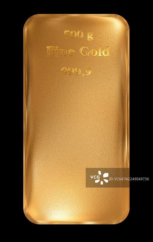 黑色背景上的500克金条。图片素材