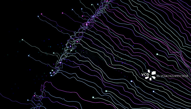 发光的波浪线和粒子构成抽象科技数据流图片素材