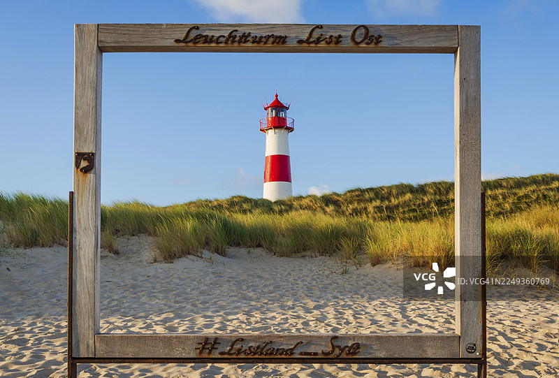 位于埃伦博根的利斯特灯塔自拍点，晨光，晨间氛围，沙丘，北海岛屿，叙尔特图片素材