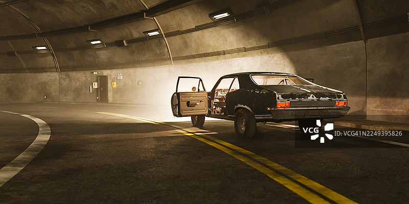 神秘：隧道中的汽车，空无一人图片素材