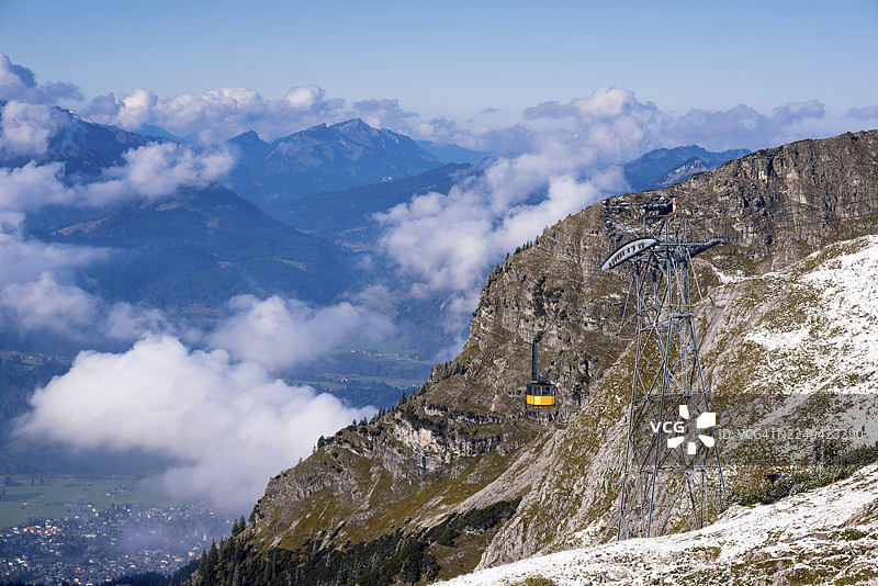 内贝尔峰缆车，828米，2224米，上阿尔高地区奥伯斯多夫，巴伐利亚，德国图片素材