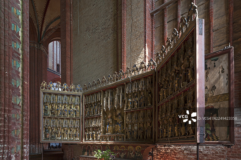 1430年圣乔治教堂祭坛壁龛，位于圣尼古拉教堂，晚期哥特式砖砌建筑，建于1381年至1487年间，位于德国梅克伦堡-前波美拉尼亚州维斯马图片素材