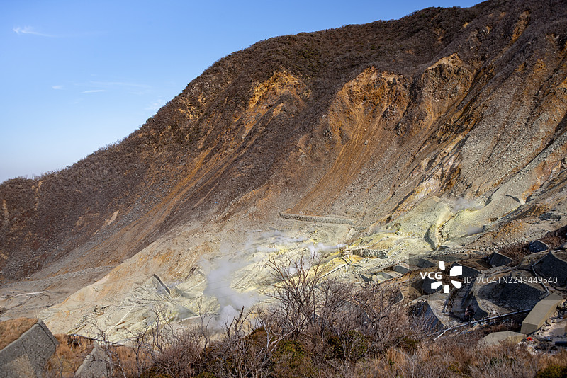 日本箱根驹岳火山大涌谷地热区的蒸汽喷气口图片素材