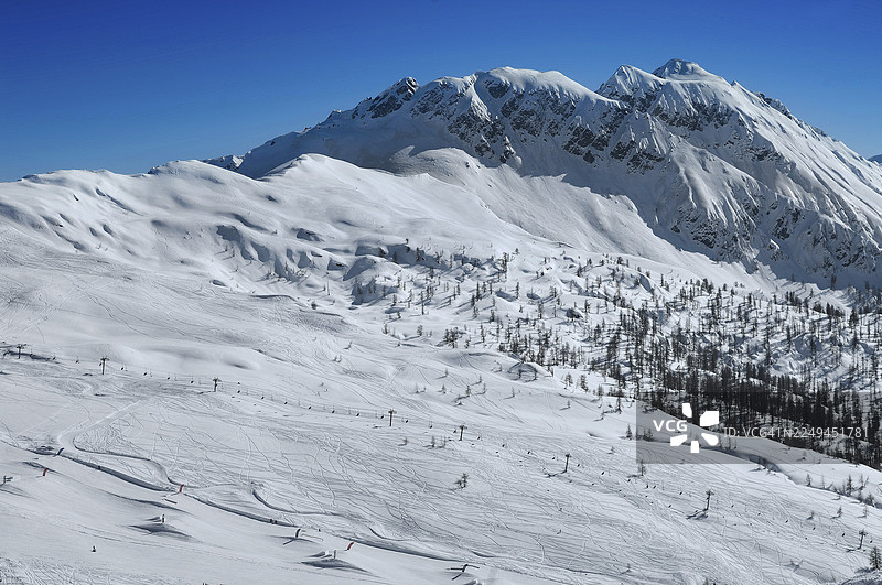 意大利特伦蒂诺-上阿迪杰大区，圣马蒂诺迪卡斯特罗扎，托尼奥拉山口滑雪区图片素材