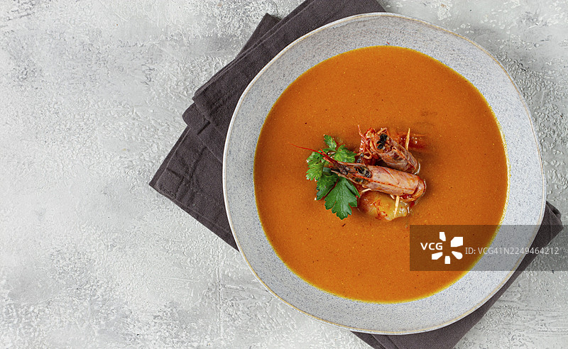 鲜虾奶油浓汤，法式浓汤，法式料理，家庭自制，无人图片素材